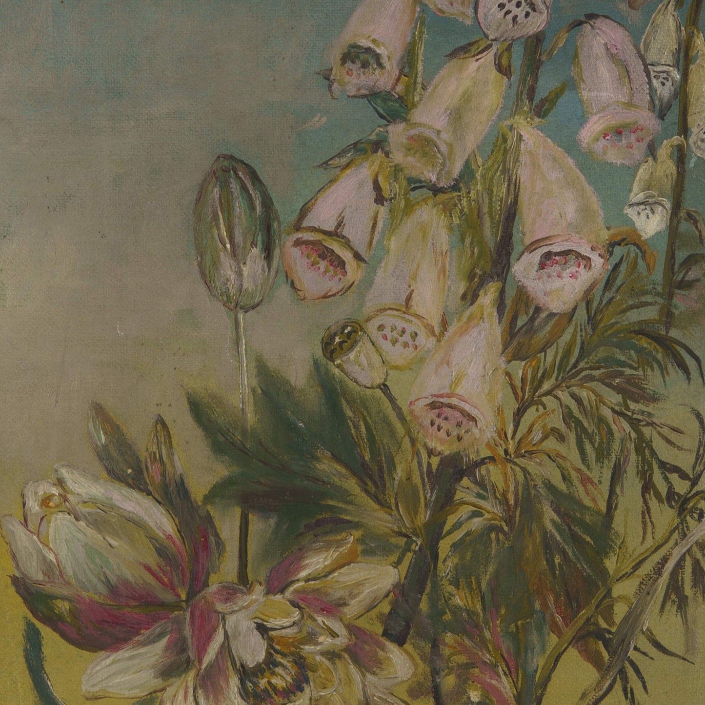 Vintage Painting of Foxgloves and Peonies, 1920s