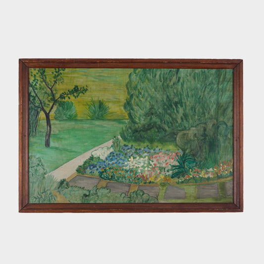 Vintage Folk Painting of Garden, Massachusetts, 1962