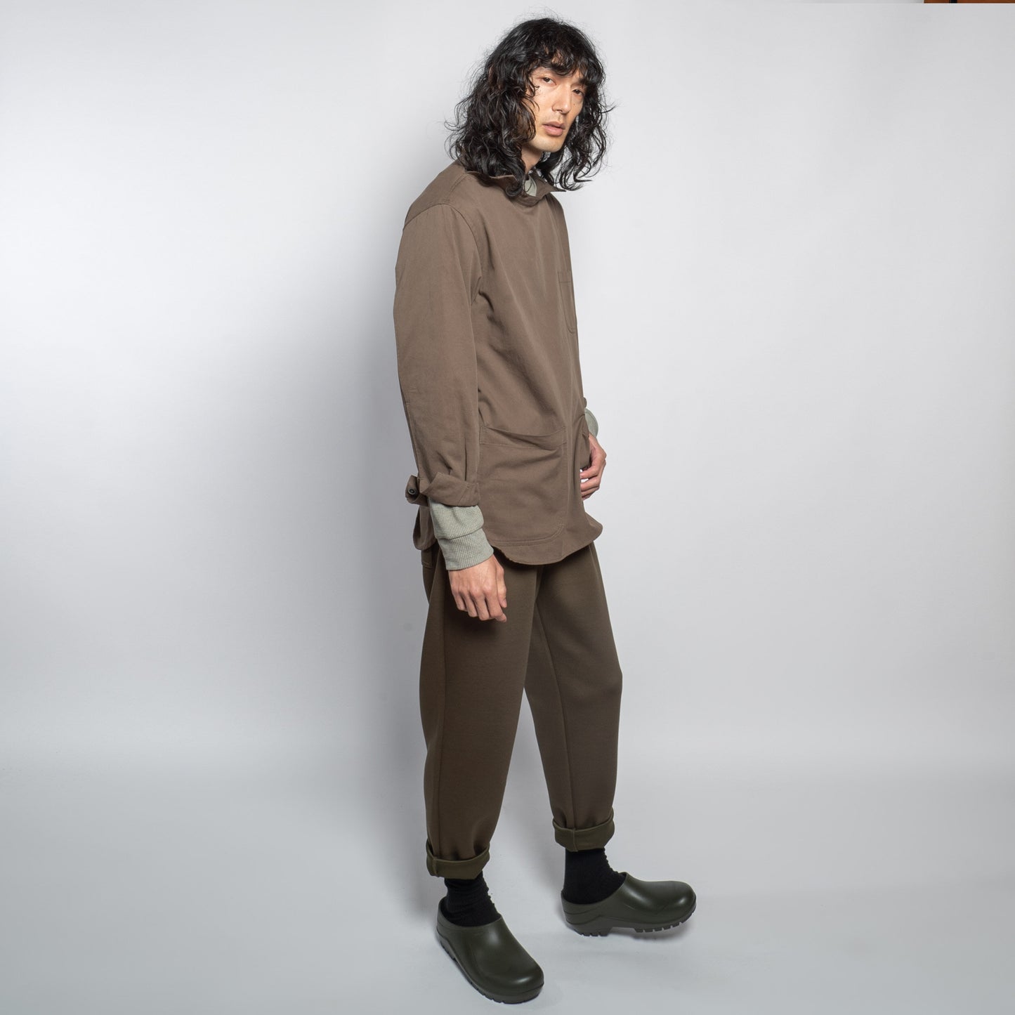 Washed Cotton Drill Gardening Smock in Olive