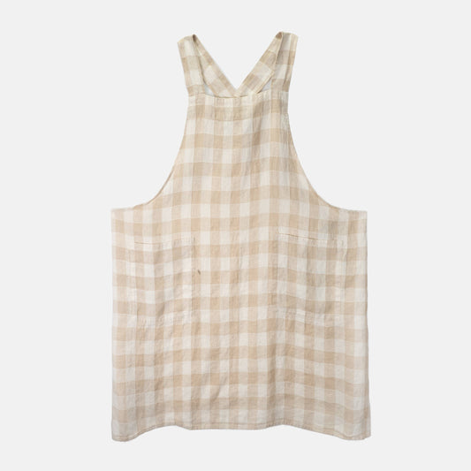 French Linen Apron in Ivory/ Cream Gingham