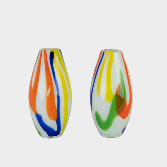 Vintage Pair of Blown Glass Multicolored Vases