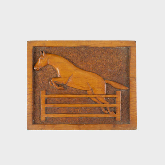 Vintage Carved Jumping Horse Plaque, New York