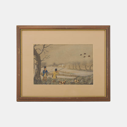 Antique Aquatint of Hunters, 19th c. England