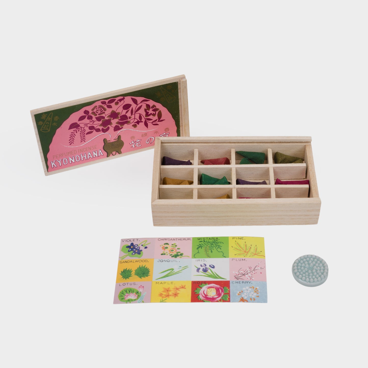 Kyoto Flowers Incense Set with 12 Floral Scents with Disc Ceramic Holder