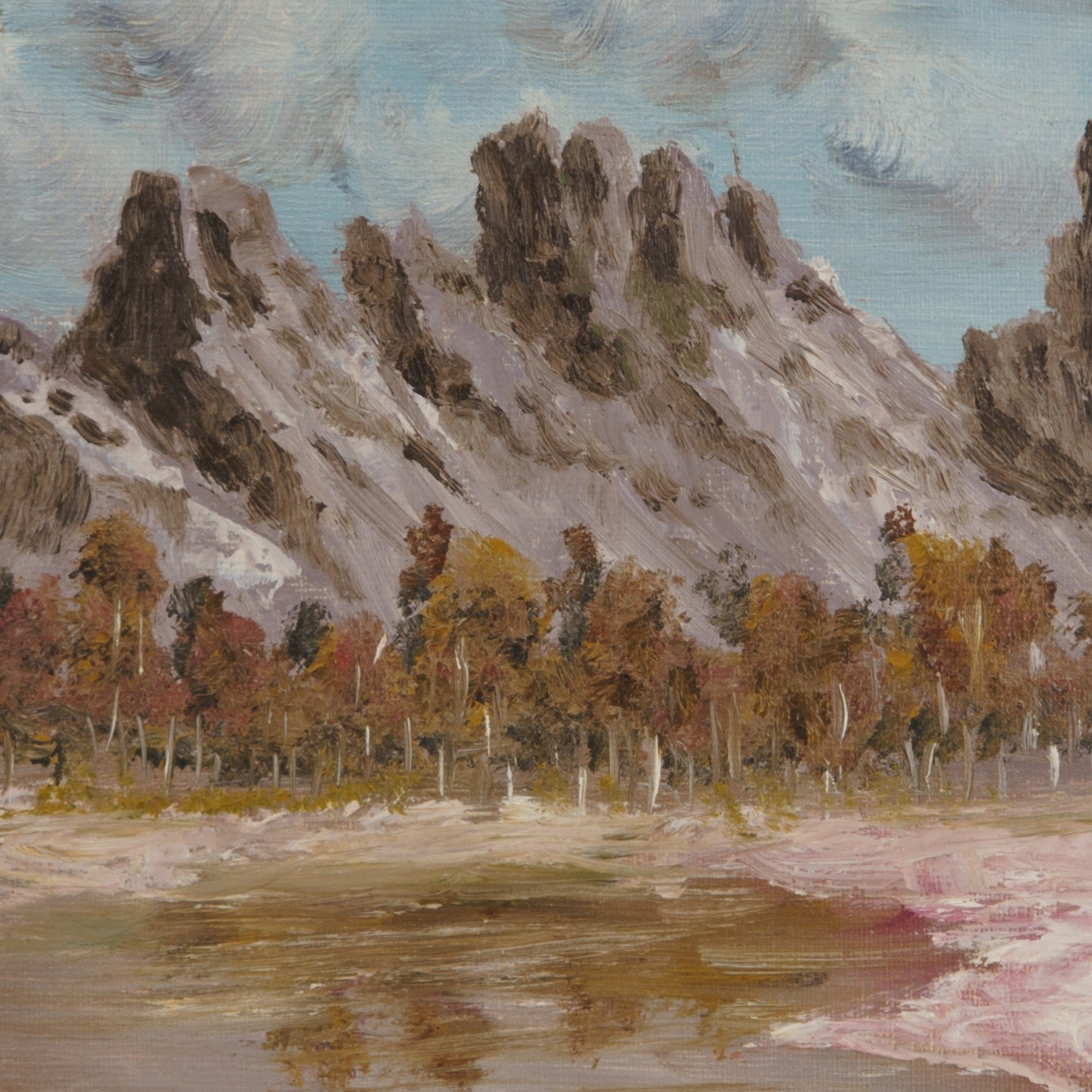 Vintage Mountain Lake Painting, 1960s. Maine