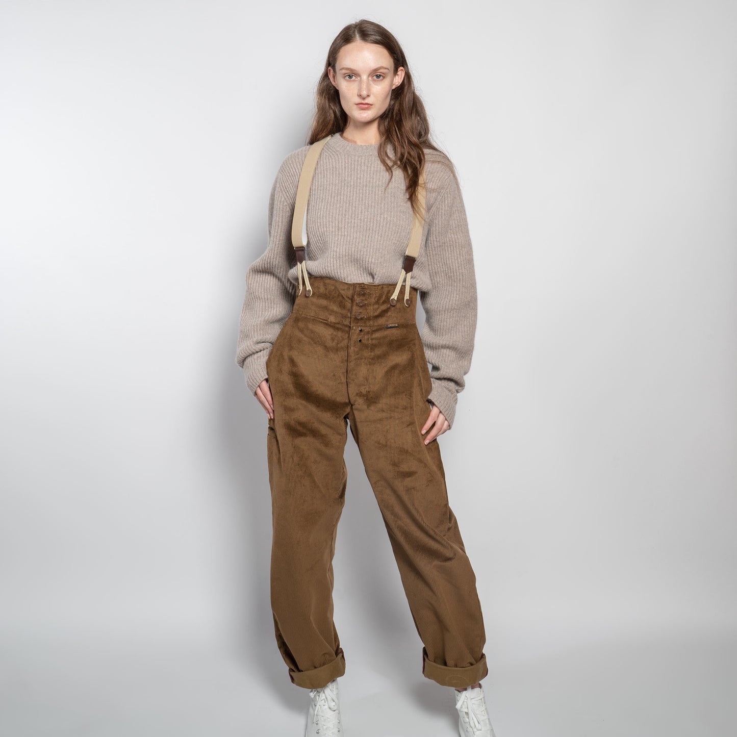 Le Laboureur Corduroy French Farm Pant with Braces in Hazelnut