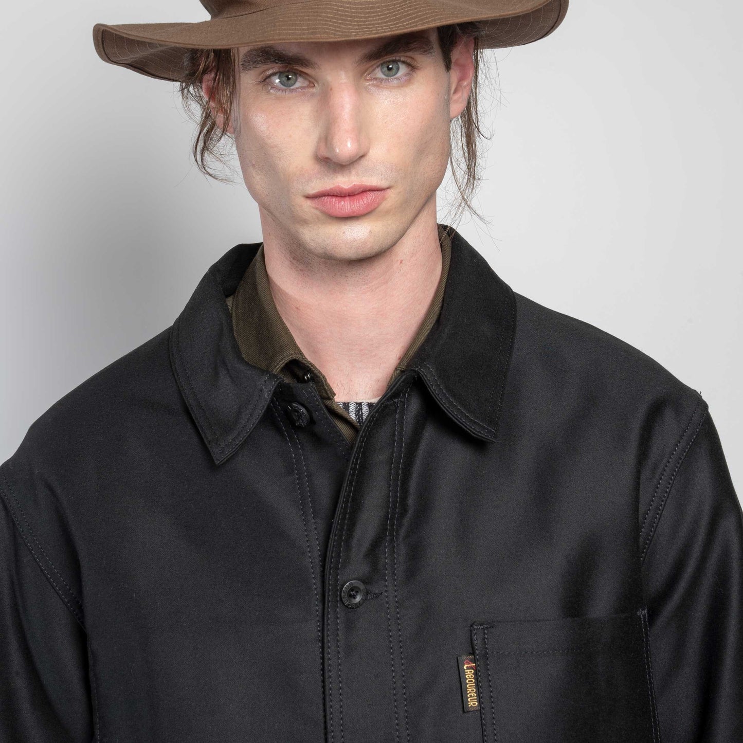 Le Laboureur French Cotton Moleskin Work Jacket in Black