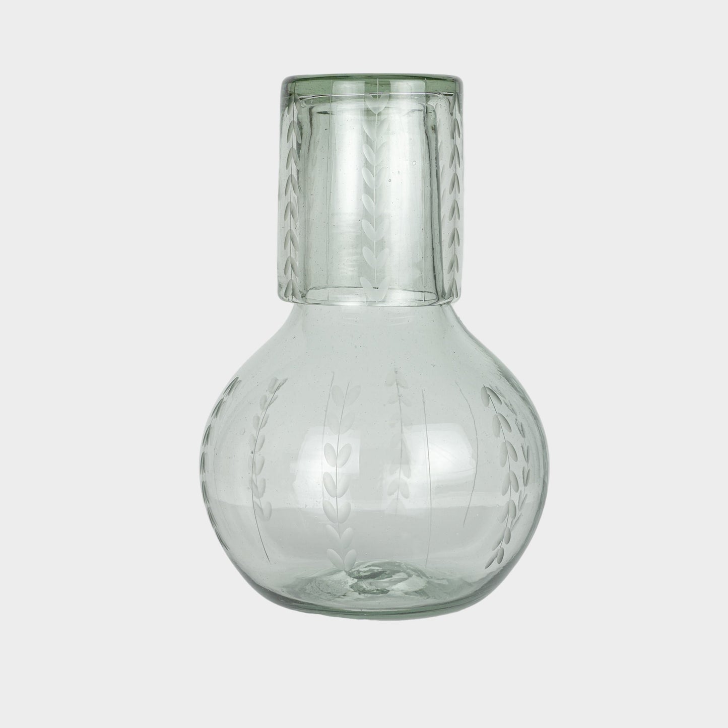 Leaf Etched Bureau Carafe in Blown Recycled Glass