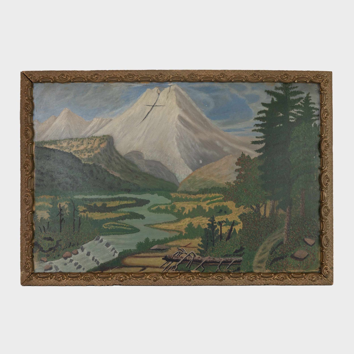 Antique Mountainscape Oil Painting