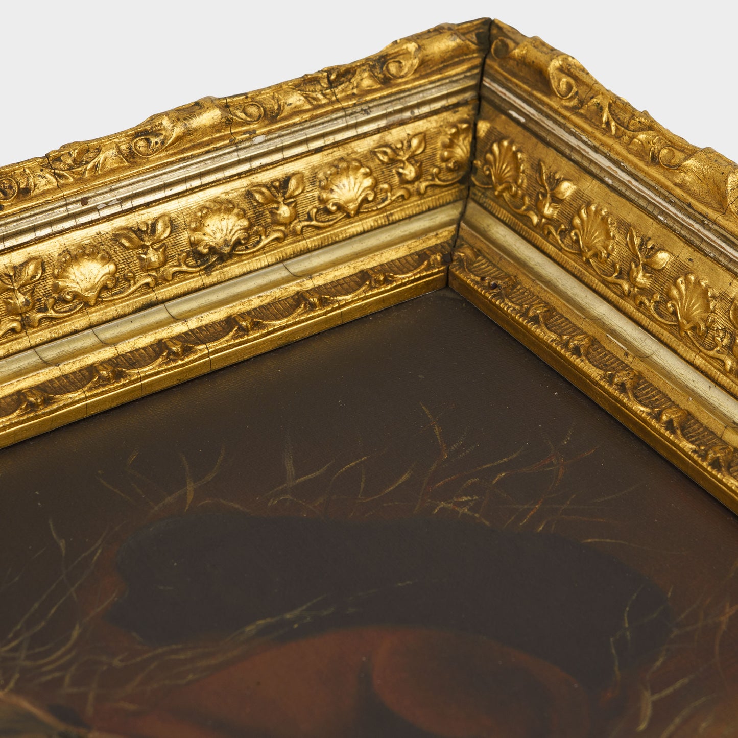 Antique Painting of Huddled Puppies, 1800s