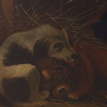 Antique Painting of Huddled Puppies, 1800s