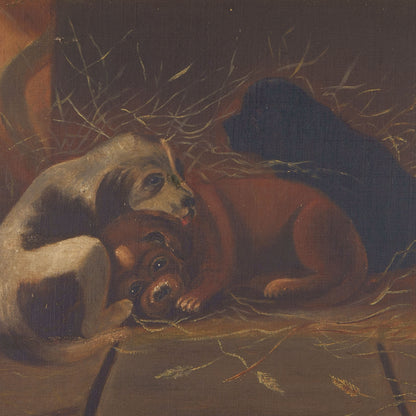 Antique Painting of Huddled Puppies, 1800s