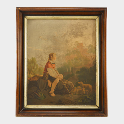 Antique Chromolithograph of Shepherd and Flock, Germany. 1800's