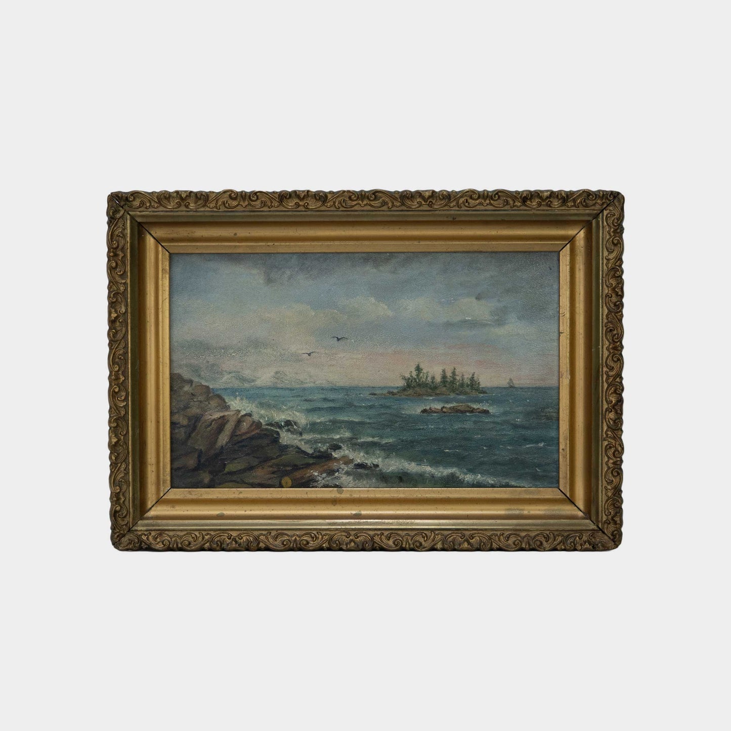 Antique Oil Painting of Lake, New York