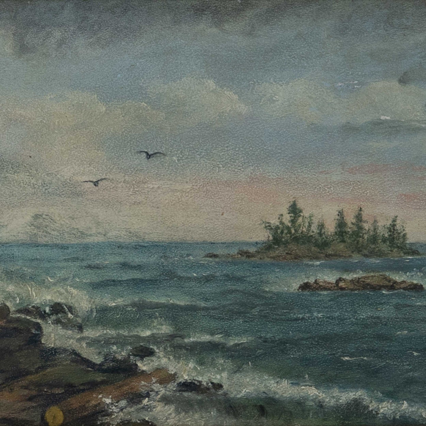 Antique Oil Painting of Lake, New York