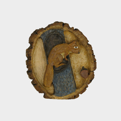 Vintage Folk Carved Squirrel Plaque