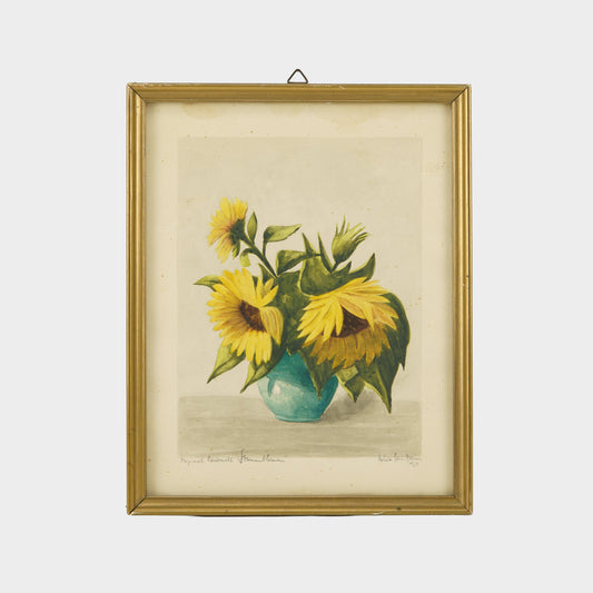 Antique Watercolor of Sunflowers, 1900s