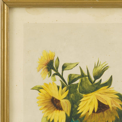 Antique Watercolor of Sunflowers, 1900s