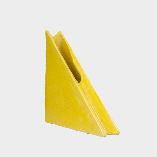 Vintage Yellow Glazed Triangle Vase, Japan