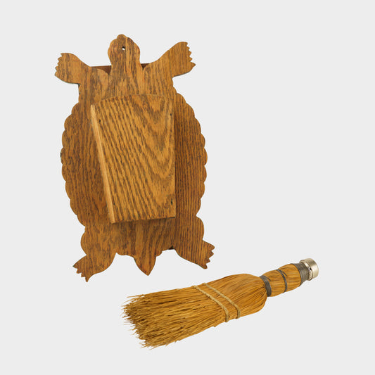 Vintage Oak Turtle Broom Holder Wall Hanging