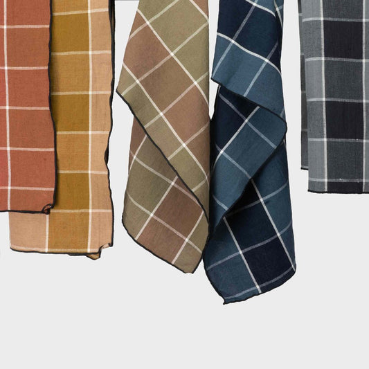 French Linen Kitchen Towel in Windowpane Plaid