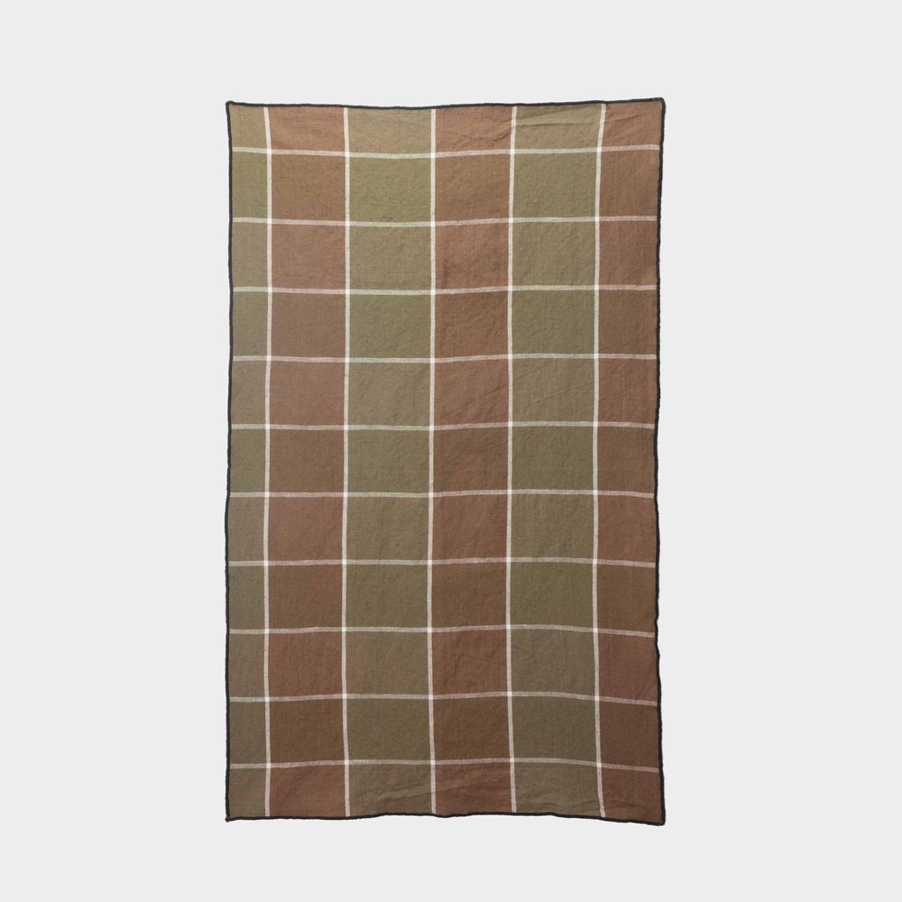 French Linen Kitchen Towel in Windowpane Plaid