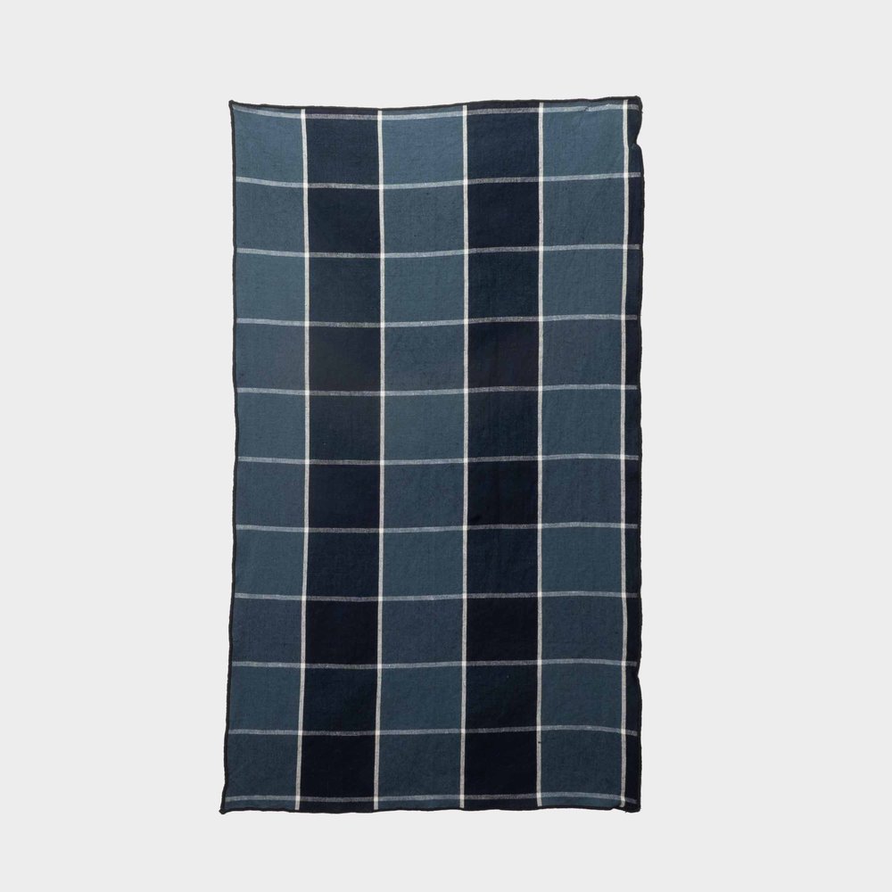 French Linen Kitchen Towel in Windowpane Plaid